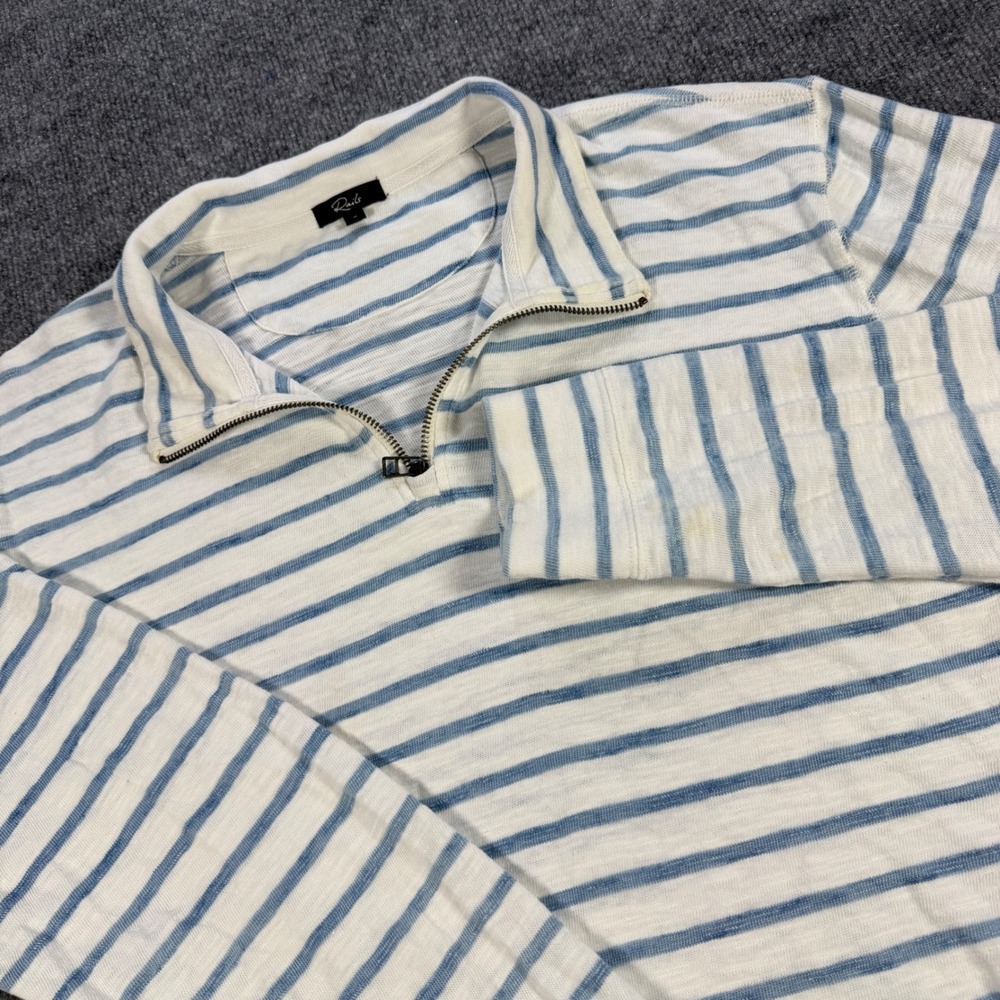 Hygge Rails Leorio Breton Stripe Canvas Quarter Zip Pullover Indigo White Men L